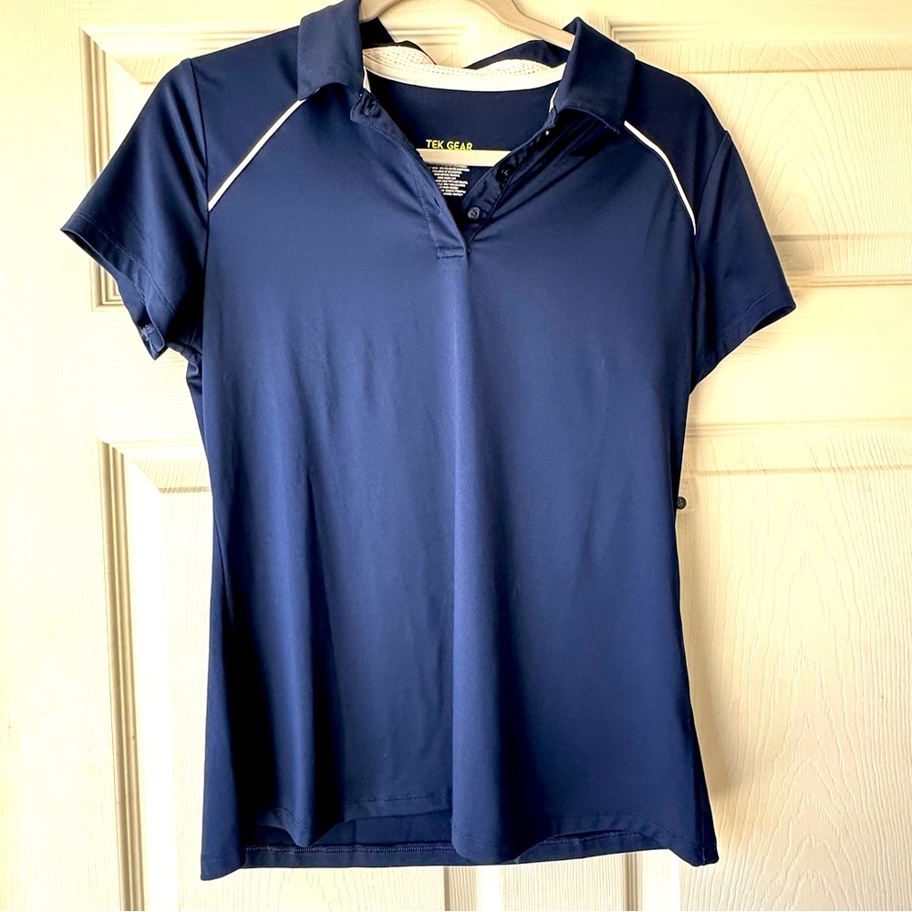 Polo shirt, navy with white detail, women’s medium